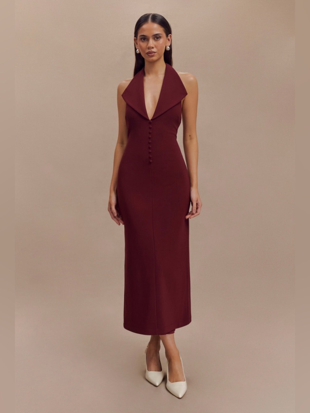 MESHKI - Annita Crepe Halter Midi Dress - Merlot